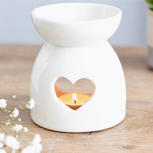 White Cut Out Heart Wax and Oil Burner