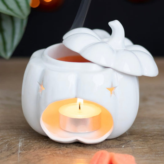 Ceramic White Halloween Pumpkin Wax and Oil Burner