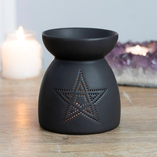 Black Cut Out Pentagram Ceramic Wax and Oil Burner