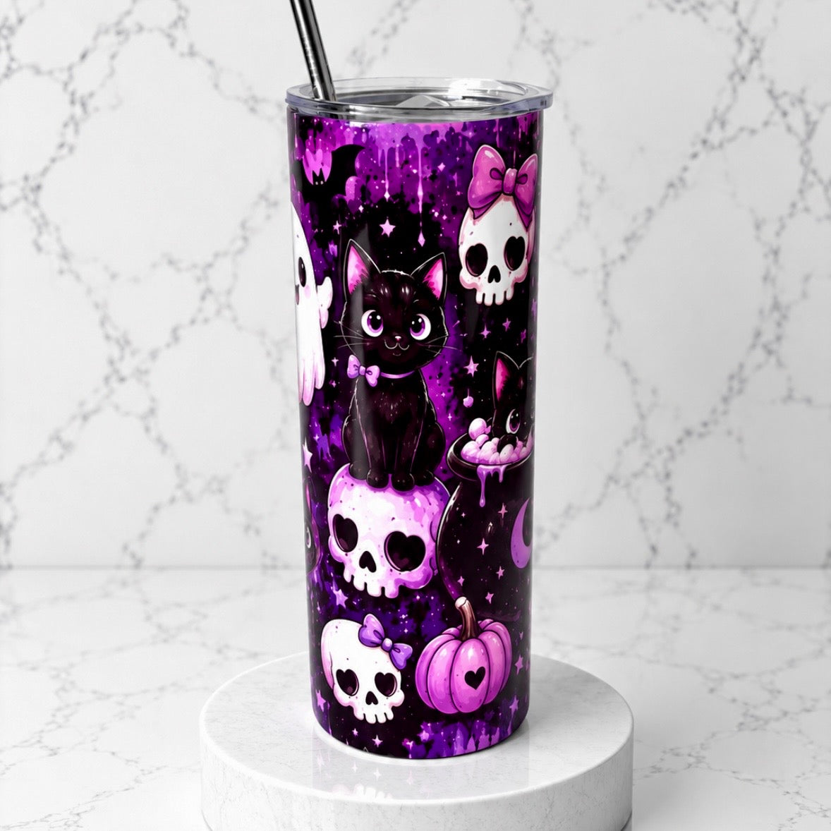 Cute Purple Halloween Stainless Steel Thermal Drinks Tumbler