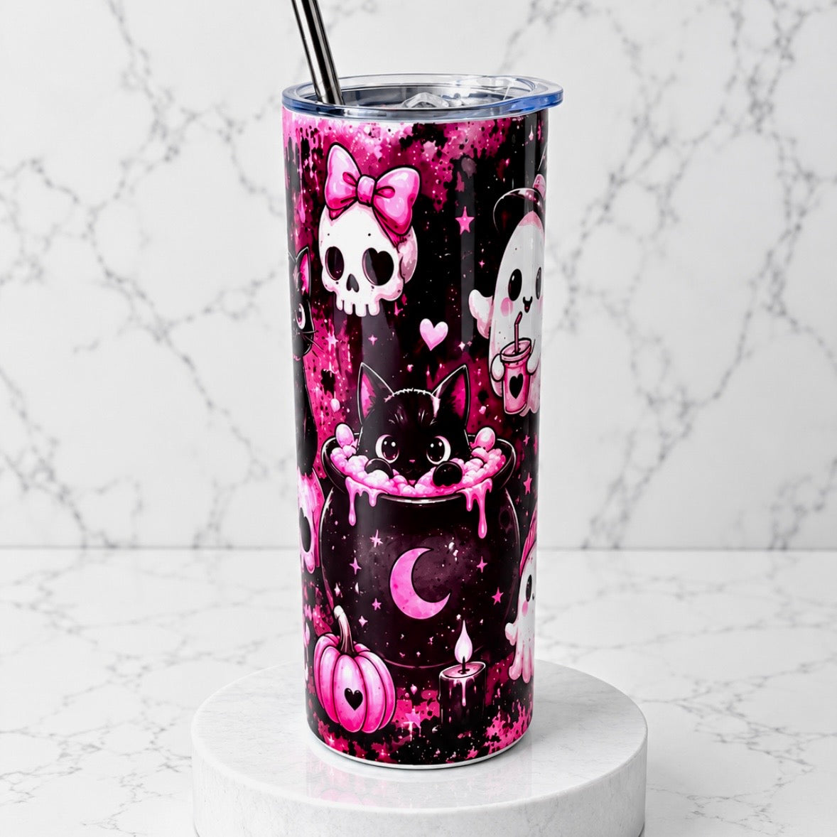 Cute Pink Halloween Stainless Steel Thermal Drinks Tumbler