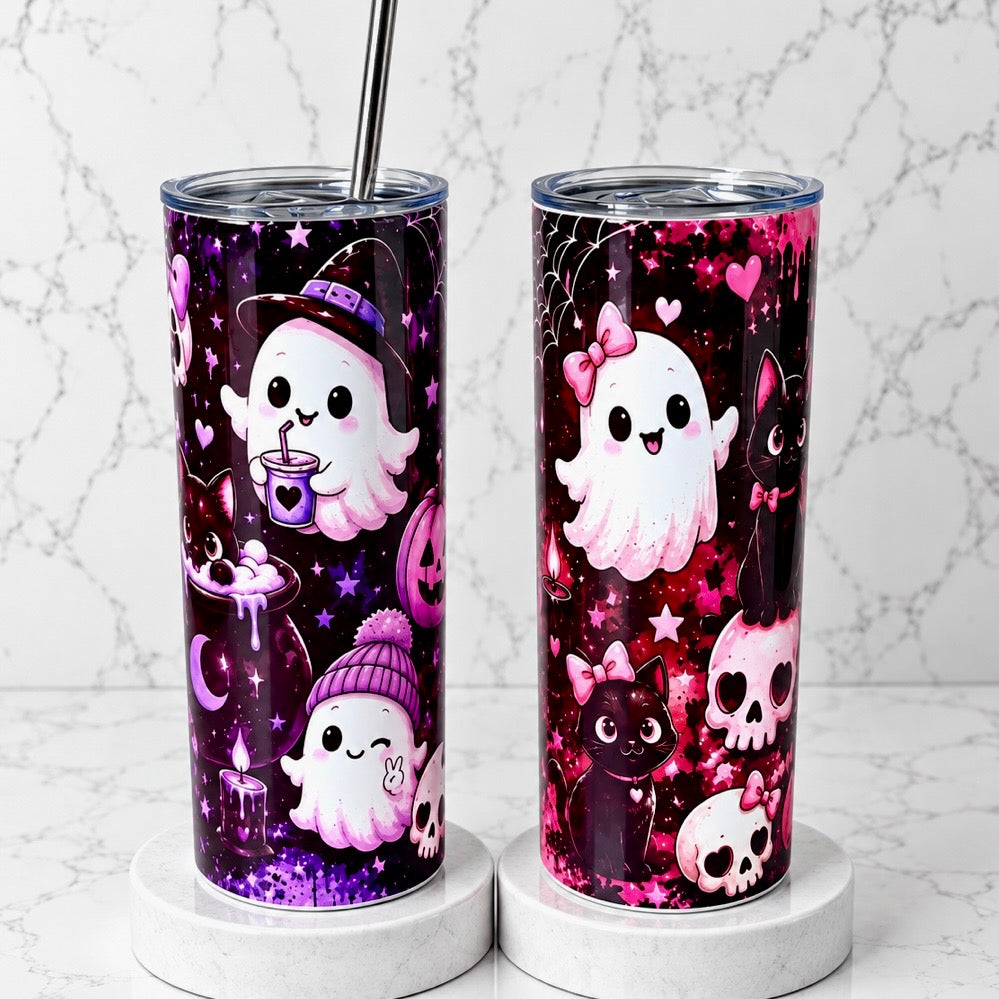 Cute Pink Halloween Stainless Steel Thermal Drinks Tumbler