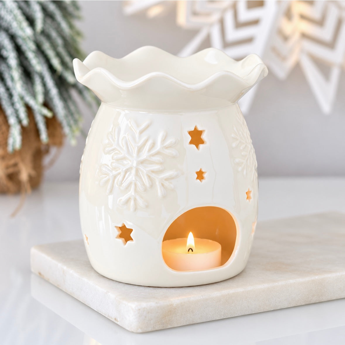 Iridescent White Snowflake Wax and Oil Burner