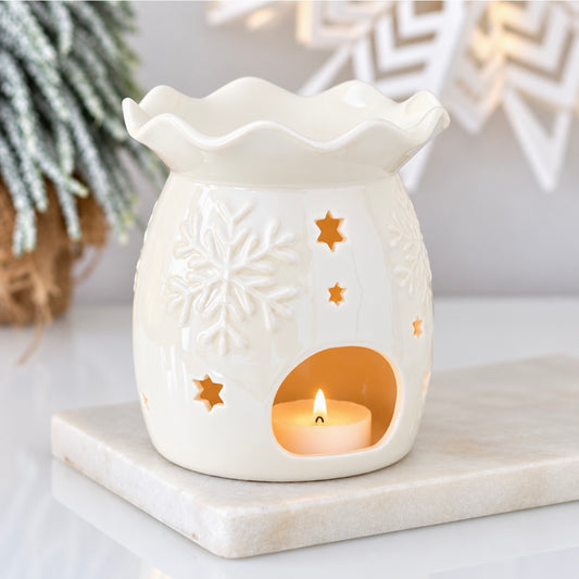 Iridescent White Snowflake Wax and Oil Burner