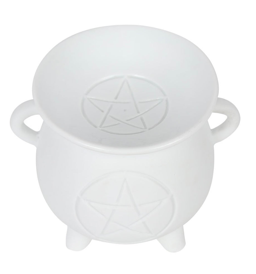 White Ceramic Pentagram Cauldron Wax and Oil Burner