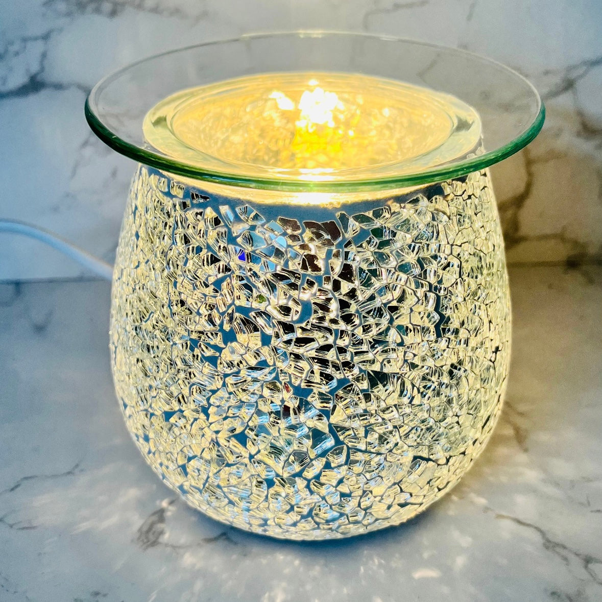 Silver Mosaic Light Up Electric Wax Burner