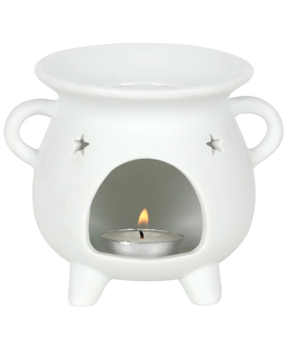 White Ceramic Pentagram Cauldron Wax and Oil Burner