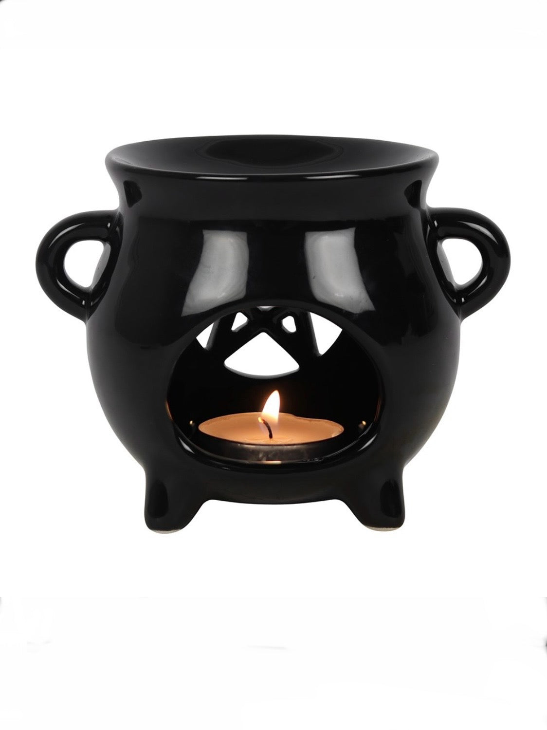 Ceramic Black Pentagram Cauldron Wax and Oil Burner