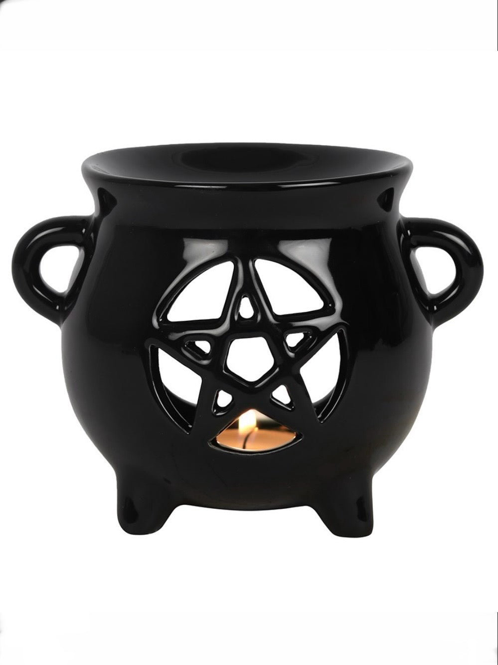 Ceramic Black Pentagram Cauldron Wax and Oil Burner