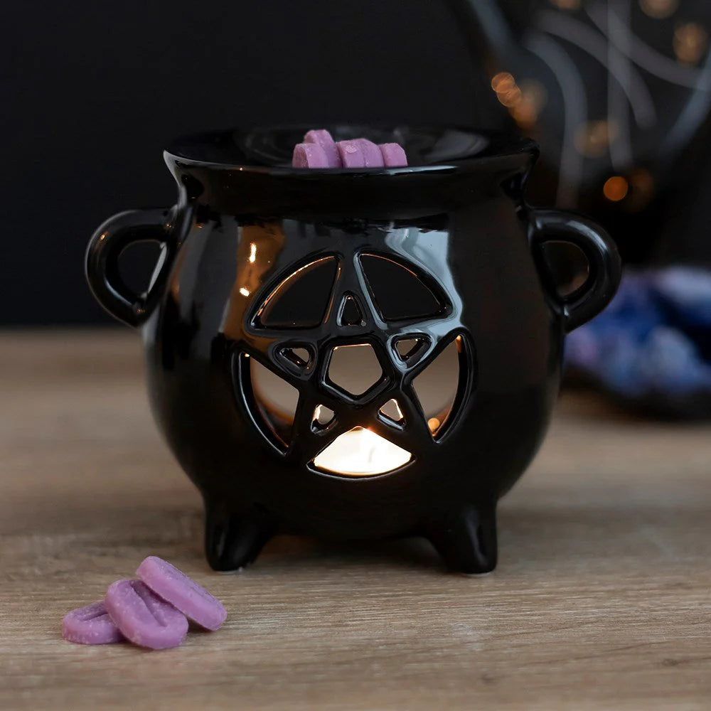 Ceramic Black Pentagram Cauldron Wax and Oil Burner